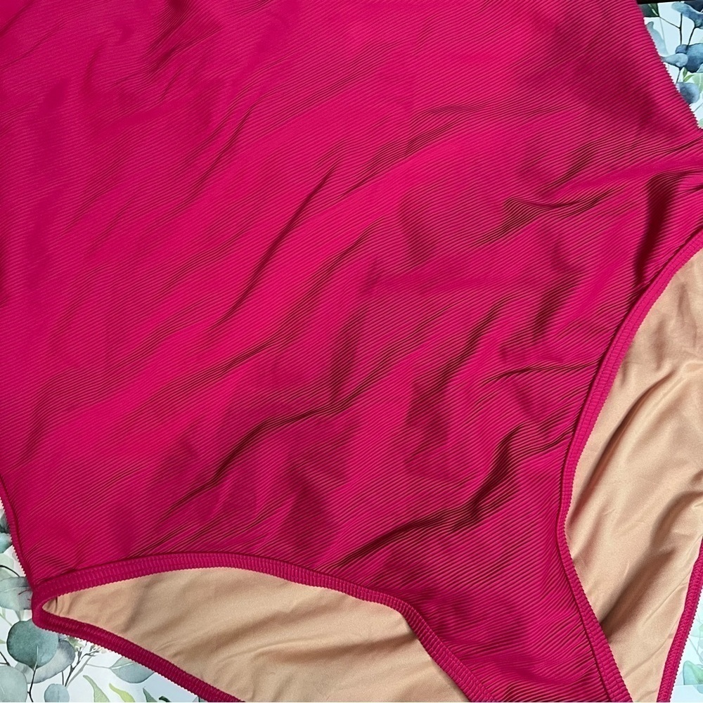 nwt J Crew one shoulder ribbed swimsuit in pink size 18 - Picture 4 of 9